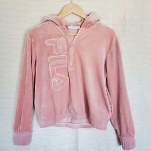 FILA Womens Logo 1/2 Zip Hoodie Misty Rose Pink SOFT Velour Pullover Size SMALL
